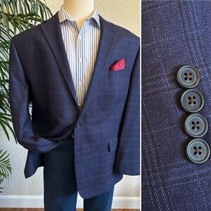 RALPH LAUREN MENS BLAZER SIZE 50 BLUE PLAID SPORT COAT SILK WOOL JACKET
